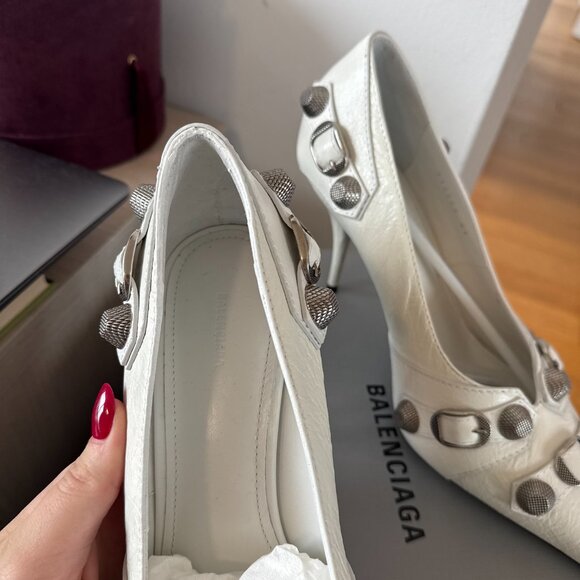 NWT Balenciaga Cagole Pointed Toe Pumps 90mm White Leather Stiletto Heels Sz 41 - Picture 6 of 9